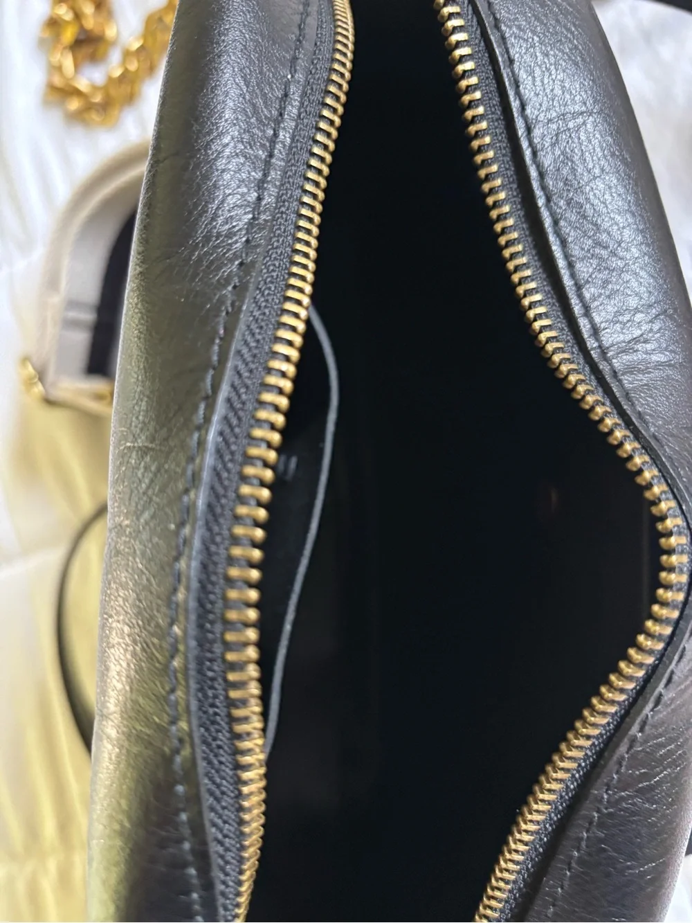 Madewell Black Leather Crossbody with Striped Canvas Strap